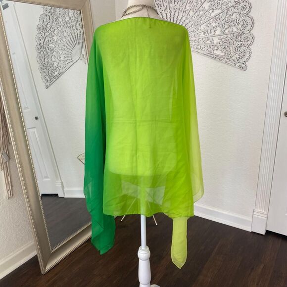 Fairy Grunge Color Gradient Sheer Mesh Green Bat Sleeve Shawl Top One Size OS - Picture 2 of 5